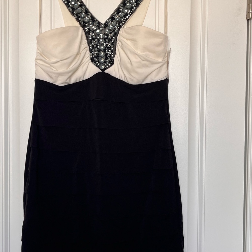 Trixxi Black and Cream Strapless Dress with Embellished Neckline Size XL
